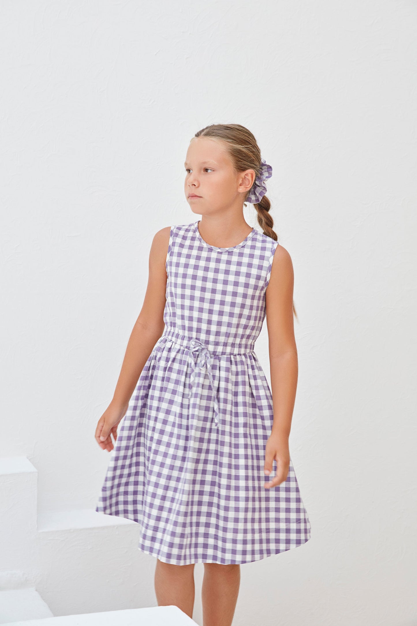 Sienna Elbise - Purple Gingham