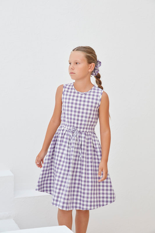 Sienna Elbise - Purple Gingham